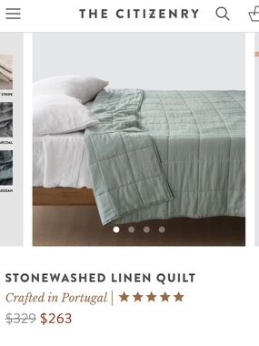 The Citizenry Sage Stonewashed Linen Quilt - Soft Green